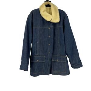 Vintage Key Imperial Wool Lined Denim Winter Heavy Coat Buttoned Men's XL